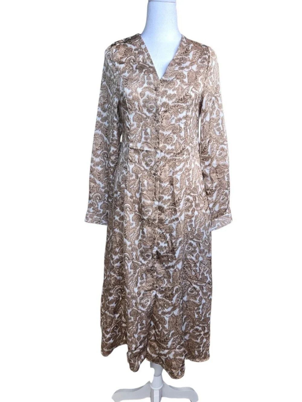 Episode Women's Size Medium Tan/White Button Up Dress